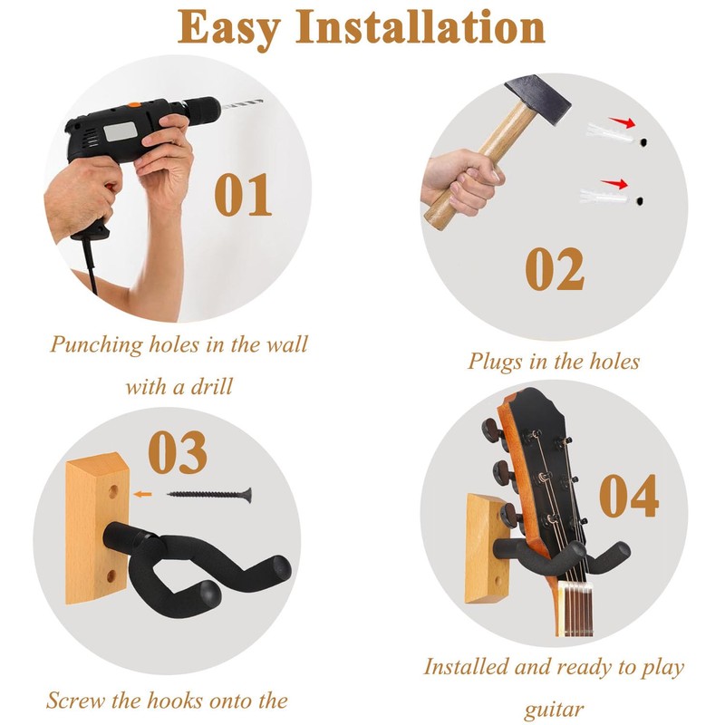 Pack of 4 Guitar Holders, Wall Mounted U-Shaped Guitar Stand,