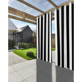 Outdoor Curtains for Patio Waterproof Black White Vertical Line Indoor/Outdoor Curtain Stripe Simple Privacy Curtain Sun Blocking Grommet Drapes for Pergolas Gazebo Porch Balcony 2 Panel 54x84