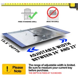 OUTDOOR BAZAAR Adjustable Grease Tray (24"-27") & 4-Pack Heat Plate 14 9/16, Nexgrill 4 Burner Grease Tray Replacement, Grill Master Drip Pan, Nexgrill 4 Burner Parts, Nexgrill 4 Burner Heat Plates