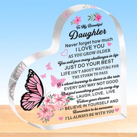 HULALA Inspirational Daughter Gifts From Mum Dad To My Daughter Heart Acrylic Plaque,Daughter Gifts For Women Girls Adult,Daughter Birthday Gifts, Daughter Christmas Graduation Presents