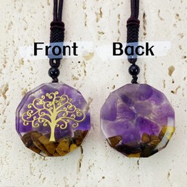 EDEN'S CALL EDEN'S CALL Orgone Necklace, Tree of Life Orgonite Healing Crystal Stone Pendant Necklace for Spiritual Healing and Meditation Energy Talisman Sacred Geometry Tiger's Eye Necklaces, Amethyst