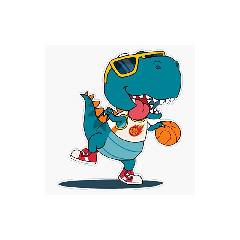 Funny Cute Dinosaur Playing Basketball - Let's Play Dinosaur Sticker