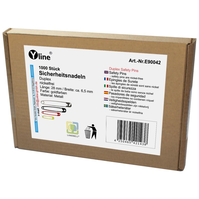 E90042 Pack of 1000 Safety Pins Small Gold Approx. 28