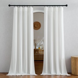 NICETOWN Faux Linen White Sheer Curtains 72 inches Long, Rod Pocket & Back Tab Semi Sheer Linen Blend Window Treatments Privacy with Light Filtering for Living Room, W52 x L72, Set of 2