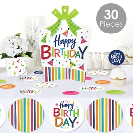 Big Dot of Happiness Cheerful Happy Birthday - Colorful Birthday Party Decor and Confetti - Terrific Table Centerpiece Kit - Set of 30