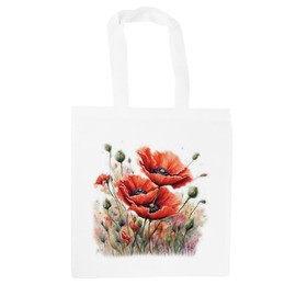 Purely Home Floral Poppies Bag - Watercolour Garden Flowers Gifts - Shopping Bag Accessories Present for Her