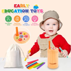 FICCURYS Toddler Montessori Toys,Baby Wooden Color Sorting Stick Toys for 18 Months Old Toddlers,Fine Motor Toys Sensory Matching Games, Kids Educational Toys for Boys Girls Gifts
