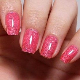 Imtiti Glitter Gel Nail Polish, Strawberry Pink Iridescent Glitter Gel Polish Diamond Shimmer Sparkle Soak Off UV LED Nail Gel Polish Autumn Winter Manicure 10ML