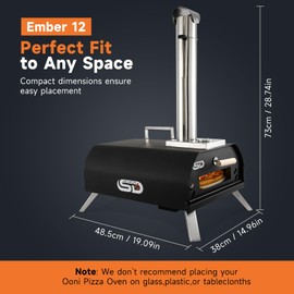 SizzleDelite Outdoor Pizza Oven Wood Pellet 12" Round Pizza Stone, Portable Wood Fired with Built-in Thermometer Pizza Stove, Stainless Steel Pizza Maker for Outside, Backyard, Camping - Black