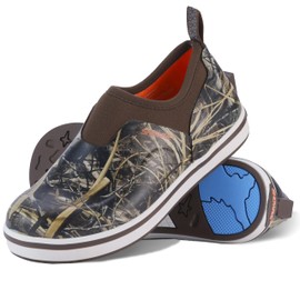 Showave Kid's Deck Shoes Waterproof Rain Shoes for Boys and Girls Breathable Non-slip Rubber Mud Boots Low Cut Design for Outdoor Fishing Walking(Camo,4 Big Kid)