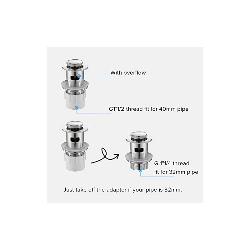 Decaura Overflow Bathroom Basin Push Pop Up Plug Waste Drain