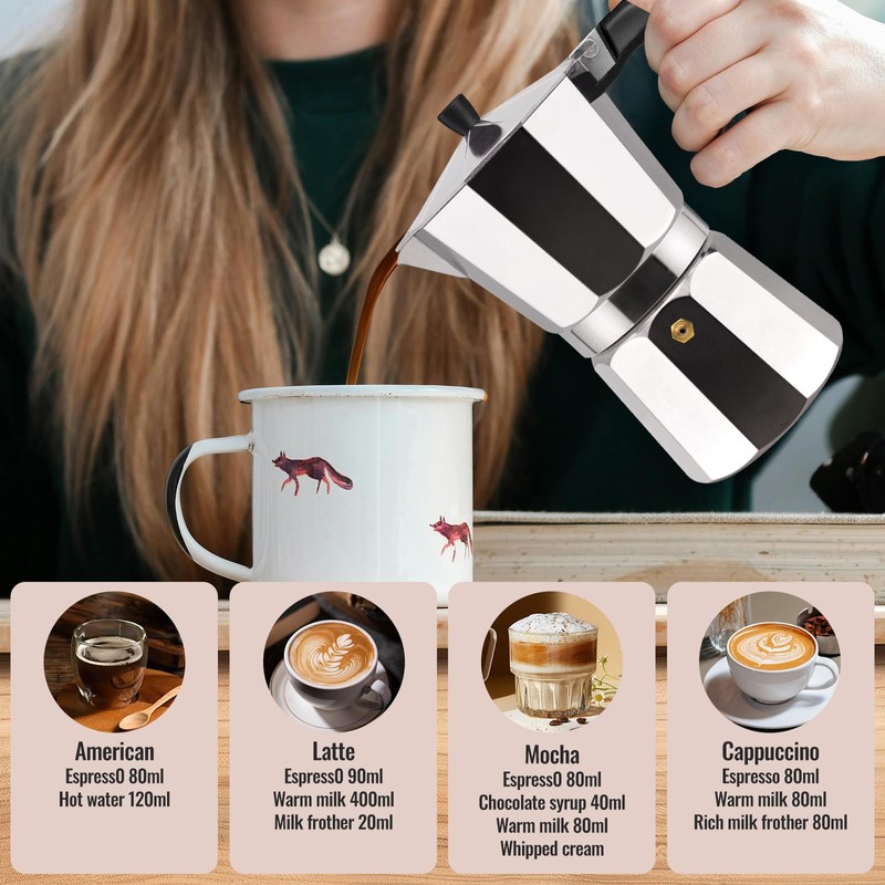 Vaolvpant 3 Cup Aluminum Moka Pot Classic Stovetop Espresso Coffee