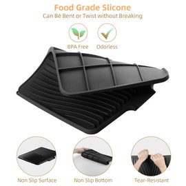 Fuyit Silicone Dish Drying Mat with Raised Drain Lip, Inclined Design, 16" x 13" Heat Resistant Non-Slip Mat for Kitchen Counter or Sink (Black）