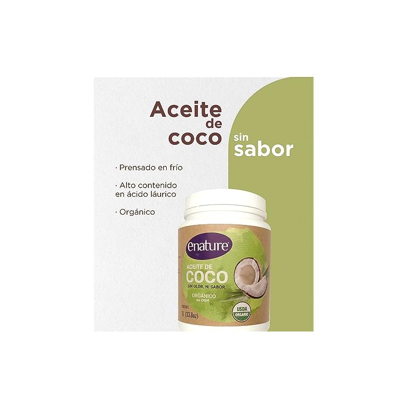 Enature Aceite de Coco Orgánico Sin Olor ni Sabor, 1
