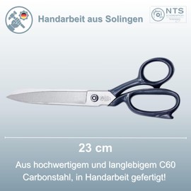 NTS-Solingen Premium Professional Dressmaking Scissors, Textile Scissors, Fabric Scissors, Forged from Tool Steel, Made in Solingen, 23 cm = 9 Inches