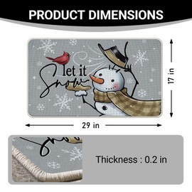 Livcoz Winter Snowman Grey Decorative Front Door Mat, Let It Snow Cardinal Snowflake Welcome Doormat Indoor Outdoor Non-Slip Floor Entryway Rug, Christmas Seasonal Home Kitchen Decoration 17x29 Inches