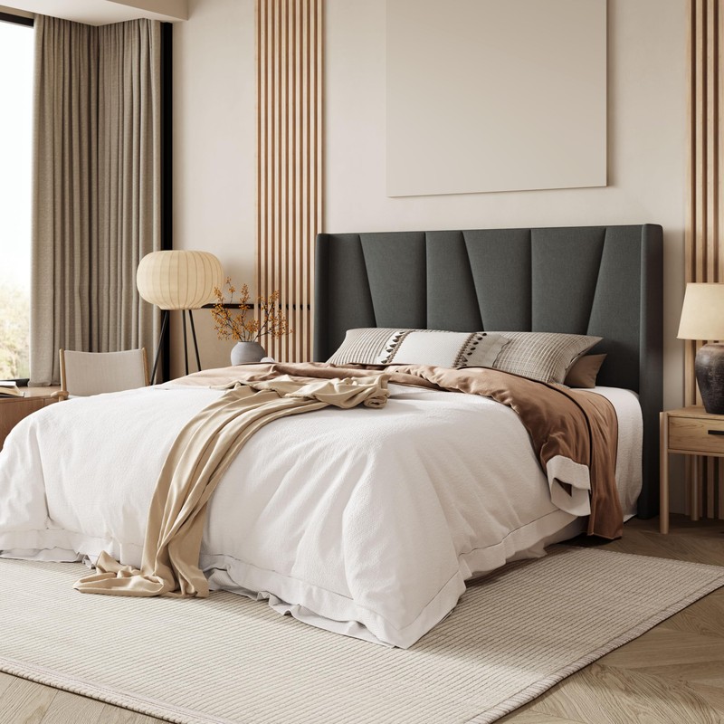 Allewie Full Size Platform Bed Frame with Geometric Wingback Headboard,