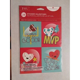 American Greetings 28 Sticker Valentines Sport Themed ~ Great for classroom Valentines Parties