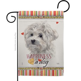 Maltese Happiness Garden Flag Animals Dog Puppy Spoiled Paw Canine Fur Pet Nature Farm Animal Creature Small Decorative Gift Yard House Banner Made In USA 13 X 18.5