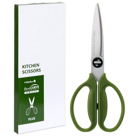 Plus Kitchen Scissors, Disassembly, Dishwasher Safe, Stress-Free Cut, Fit Cut Curve, Moss Green, Paper Box Packaging 35730
