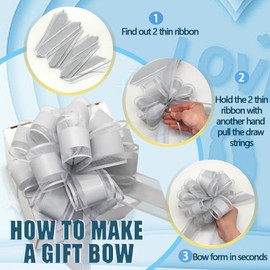 FQTANJU 5 PCS 6 inches Large Pull Bows, Bow for Gift Wrapping, Ribbon Bows for Wedding Christmas Birthday Party Gift Baskets Wrapping Boxes or Valentine's Day floral Gift Decoration (Silver)