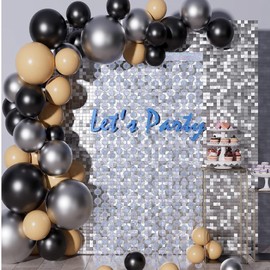 2 Pack Disco Fringe Curtain Party Decorations, 1x2m/3.3x6.5FT Disco Photo Booth Backdrop Disco Ball Silver Foil Fringe Curtain for 70s/80s/90s Party Birthday Wedding Bachelorette Holiday Decorations