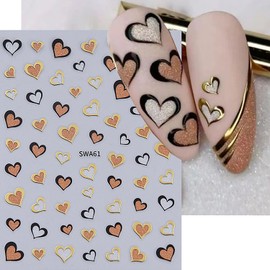 6 Sheet Valentines Day Nail Stickers 3D Self Adhesive Valentines Heart Nail Decals for Nail Art Gold Pink Heart Nail Art Stickers Cute Heart Nail Supplies for Women Nail Art Accessrioes
