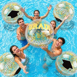 12 Pcs Graduation Beach Balls 16 Inch Class of 2026 Inflatable Gold Glitter Beach Ball Large Congrats Grad PVC Confetti Pool Balls for 2026 Graduation Party Decor Summer Swimming Pool Party Supplies