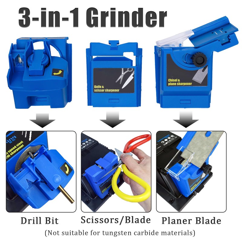 Electric Drill Bit Sharpener, 3-in-1 Multifunction Electric Sharpening Machine for