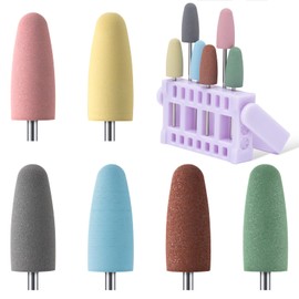 MelodySusie 6Pcs Polish Pedicure Nail Drill Bits with 16 Holes Bits Holder Set, Silicone Rubber Drill Bit for Pedicure Manicure Gel Grinding and Polishing, Purple