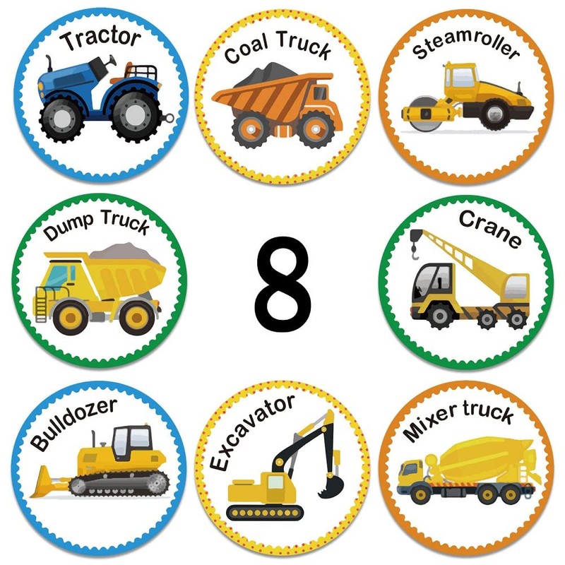 Construction Vehicle Reward Stickers, Trucks Excavators Tractors Sticker Label, for