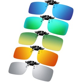 Frienda 5 Pairs Polarized Clip On Sunglasses Rimless Flip Up Anti Glare Driving Glasses (Multi Color,2.36 x 1.57 Inch)