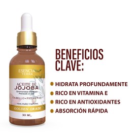 Aceite de Jojoba- Hidratante Natural para Cabello, Rostro y Uñas – No Obstruye los Poros, Prensado en Frío y de Rápida Absorción -100% Puro Golden Grade 30ml