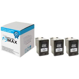 SuppliesMAX Remanufactured Replacement for HP DeskJet 1110/2130/3630/3639/Envy 4511/4528/OJ-3830/4650/ 5220/5272 Black High Yield Inkjet (3/PK-480 Page Yield) (NO. 63XL) (F6U62AN_3PK)