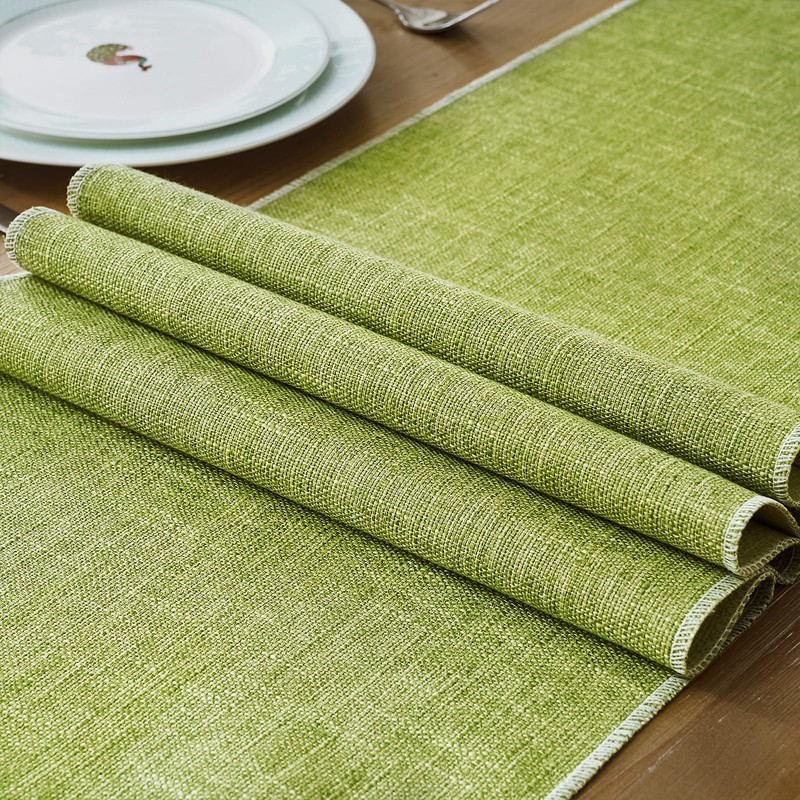 Green Table Runner in Country House Style, Rustic Linen Coffee