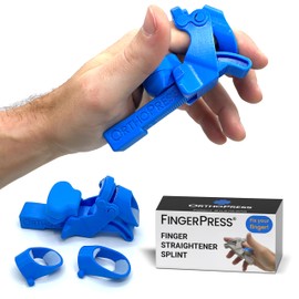 FingerPress Finger Straightener | PIP Extension Orthosis/Splint For Bent Fingers, PIP Flexion Contractures | Adjustable Joint Stretcher Device | Made in USA | Blue/X-Small