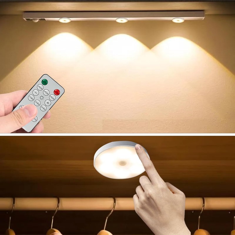 LED Puck Lights with Remote, 3 Color Under Cabinet Puck