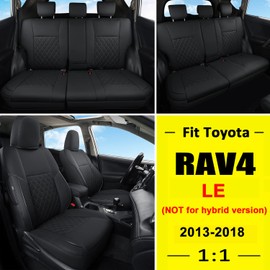 GIANT PANDA Pu Leather Car Seat Covers Full Set Custom Fit for Toyota RAV4 LE 2013 2014 2015 2016 2017 2018 (NOT for Hybrid Version) - (Black)