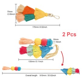 HLIWS Colourful Tassel Keyring, Handmade Colourful Boho Pom Pom Tassel Bag Charm, Retro Ethnic Style, for Women Purse, DIY Accessories, Colour 2