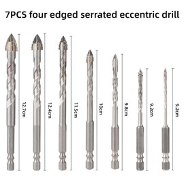 7 pcs High Hardness Skewed Head Eccentric Drill Bits(3 4 5 6 8 10 12mm),Four-Edged Serrated Eccentric Drill,New Four Flute Sawtooth Eccentric Drill Bit,Multifunction Drill Bit Set,Cozy Hoome Drill Bit