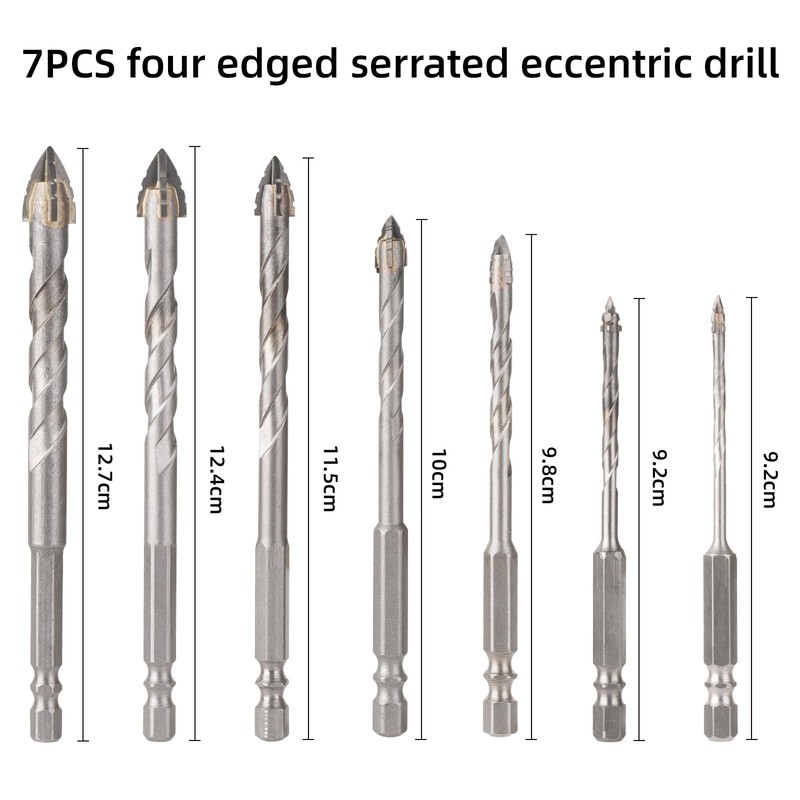 7 pcs High Hardness Skewed Head Eccentric Drill Bits(3 4