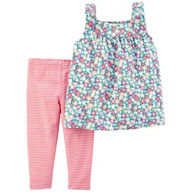 Carter's Baby Girls' 2-Piece Top and Capri Legging Set (Flowers/Stripes, 3 Months)