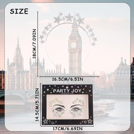 AYNKH 2 Pcs Silver Rhinestone Star Hairband with Sparkling Face Rhinestone Tattoo, Dimensional Star Hairband for Carnival Wedding Prom Party Headpieces