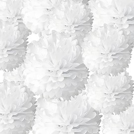 White Tissue Paper Pom Poms 12Pcs- Hanging Paper Flowers for Wedding Birthday Graduations Christmas and Special Occasions(10 & 12 inch)
