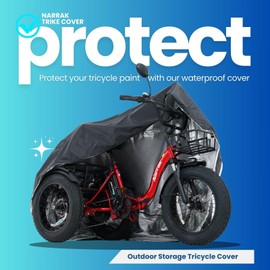 Narrak Adult Tricycle Cover,Waterproof 3 Wheeled Bike Cover with Reflective Strip Lock Holes for Outdoor Bicycle Storage, Heavy Duty Windproof Cover for Tricycle Trike Bikes (Black&Sliver)