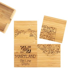 Totally Bamboo Maryland State Puzzle 4 Piece Bamboo Coaster Set with Case