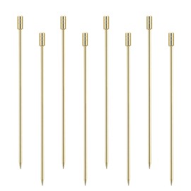 8PCS Cocktail Picks Stick, Stainless Steel Cocktail Martini Picks, Reusable Metal Cocktail Skewers Olives Appetizers Bloody Mary Brandied(Golden Cylinder), 4.33 inch