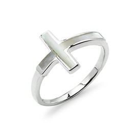 SILVERLINE JEWELRY Cross Ring Sterling Silver Simulated Mother Of Pearl Size 6