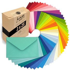 Japun Set of 50 Coloured Paper Envelopes (2 x 25 Colours) Envelope without Window DIN C5 220 x 156 mm 120 g/m² Multi-Coloured