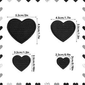 24Pcs Black Heart Iron On Patch Embroidered Iron On/Sew On Heart Shape Patches Heart Patch Cute Heart Shape Iron On/Sew On Patches Heart Iron On Patches for Clothing Dress Hat Socks Jeans (Black)